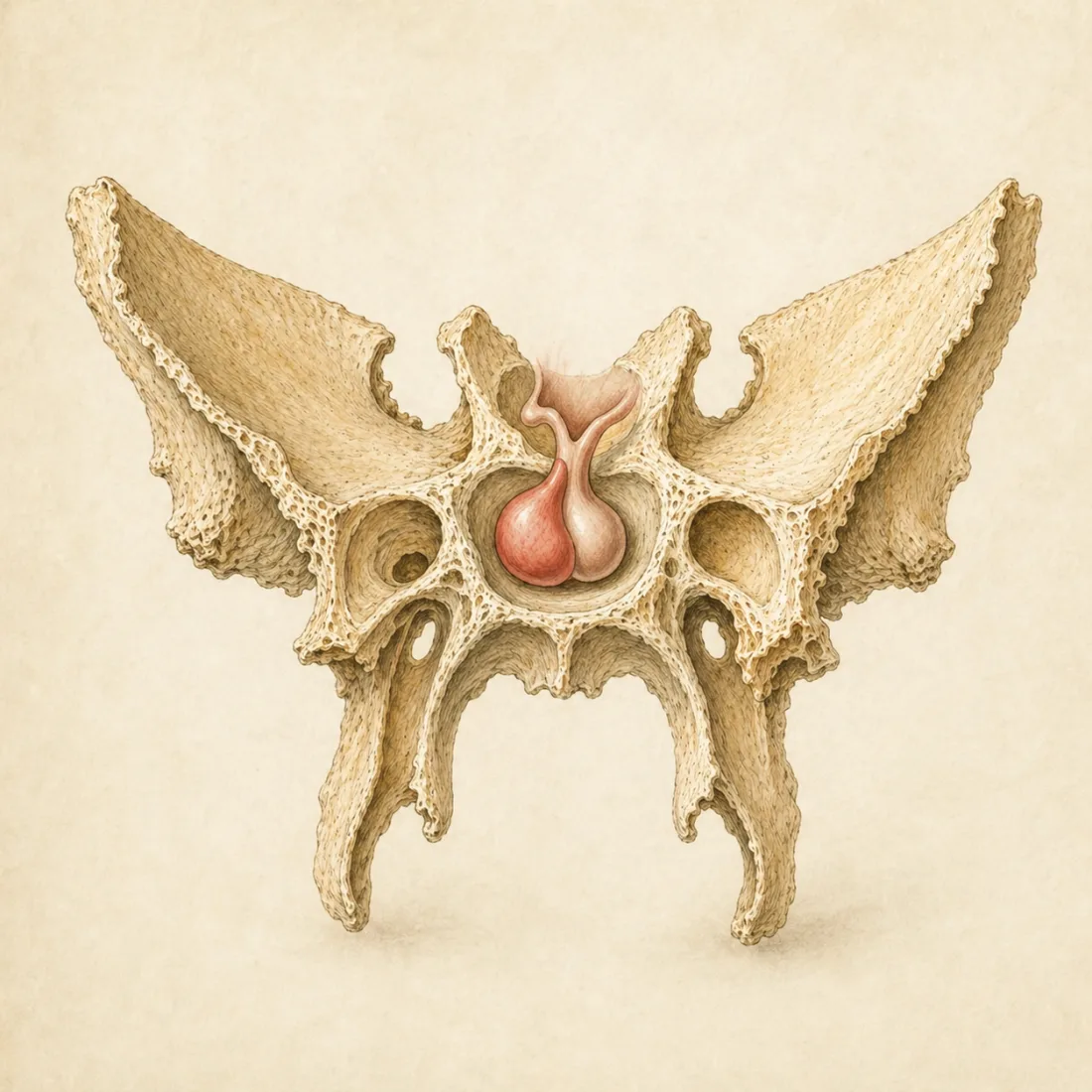 Aivolisäke turkinsatulassa — kitaluun yläpinta